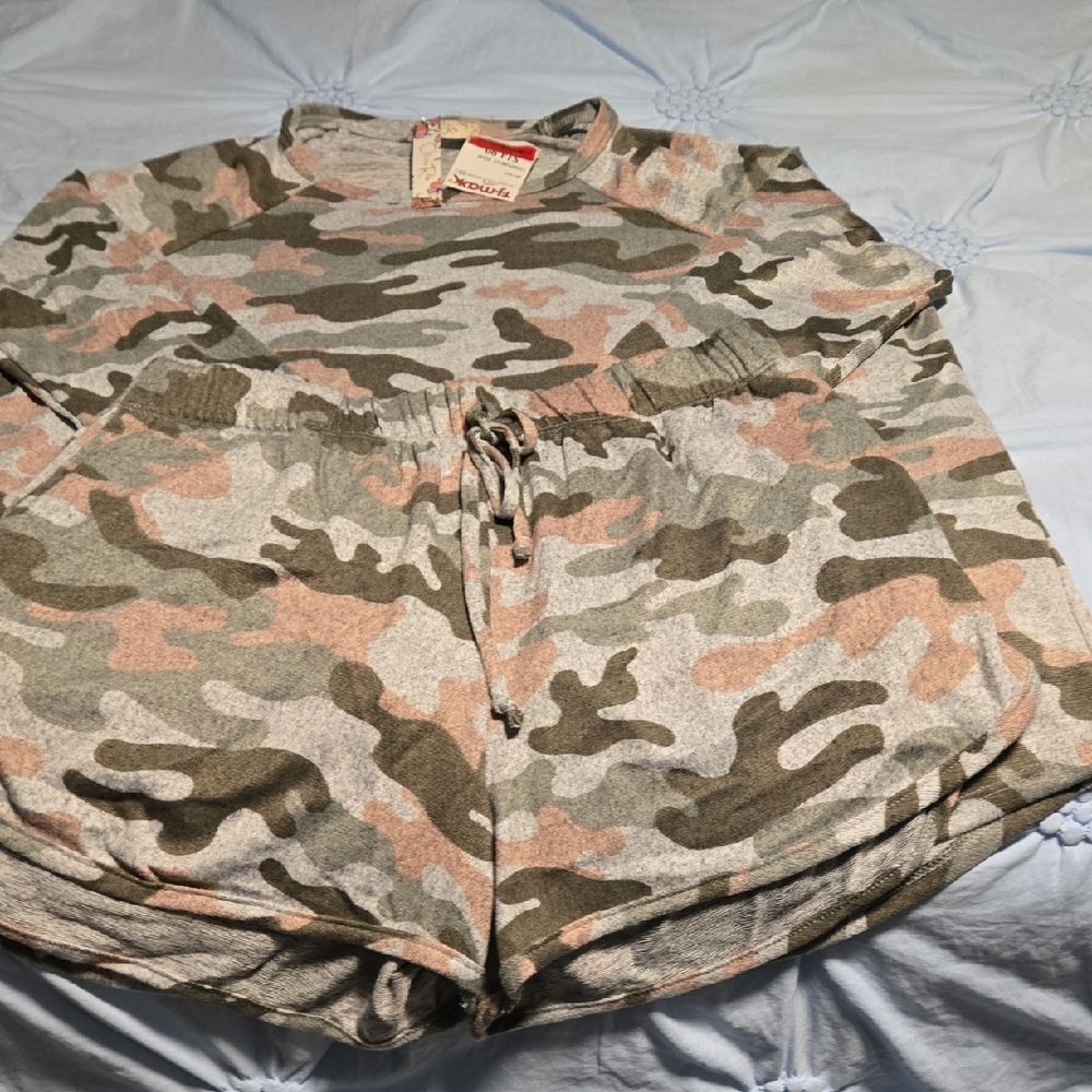 Olivia Rae Gray and Pink Camouflage Top